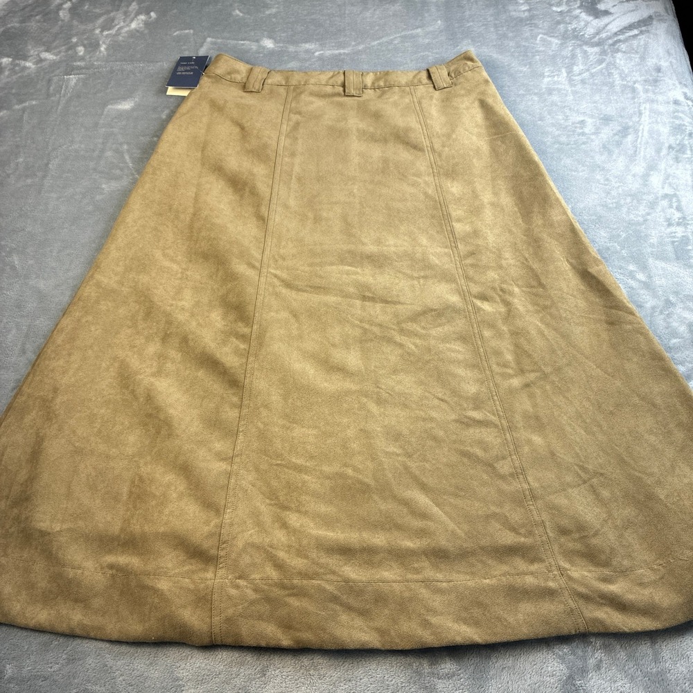 NWT Universal Thread Women's Size 12 Tan Faux Suede Button Front Midi Skirt - Picture 3 of 16